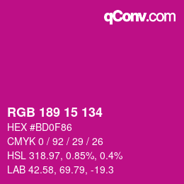Color code: RGB 189 15 134 | qconv.com