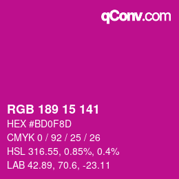 カラーコード: RGB 189 15 141 | qconv.com