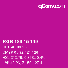 Color code: RGB 189 15 149 | qconv.com