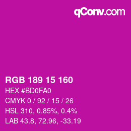 カラーコード: RGB 189 15 160 | qconv.com