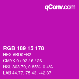 カラーコード: RGB 189 15 178 | qconv.com