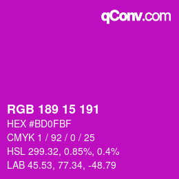 Color code: RGB 189 15 191 | qconv.com