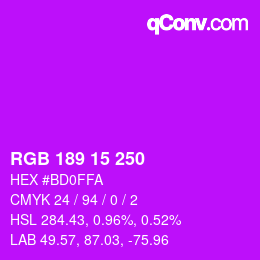 Color code: RGB 189 15 250 | qconv.com