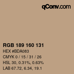 Color code: RGB 189 160 131 | qconv.com