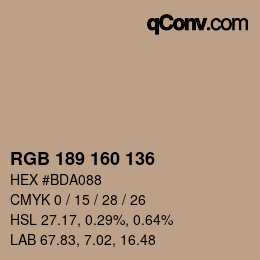 Color code: RGB 189 160 136 | qconv.com