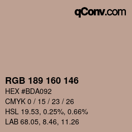 Color code: RGB 189 160 146 | qconv.com