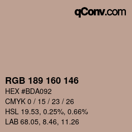 Color code: RGB 189 160 146 | qconv.com