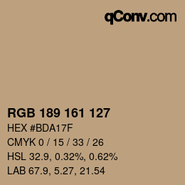 Color code: RGB 189 161 127 | qconv.com