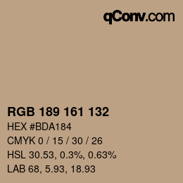 Color code: RGB 189 161 132 | qconv.com