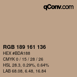 Color code: RGB 189 161 136 | qconv.com