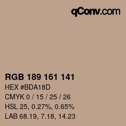 カラーコード: RGB 189 161 141 | qconv.com