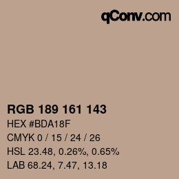 颜色代码: RGB 189 161 143 | qconv.com