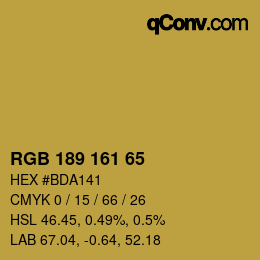 Color code: RGB 189 161 65 | qconv.com