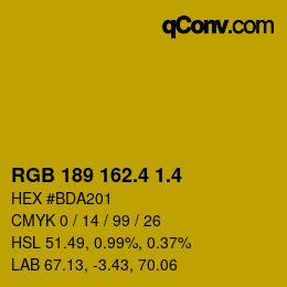 カラーコード: RGB 189 162.4 1.4 | qconv.com