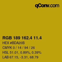 カラーコード: RGB 189 162.4 11.4 | qconv.com