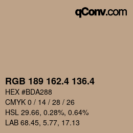 カラーコード: RGB 189 162.4 136.4 | qconv.com