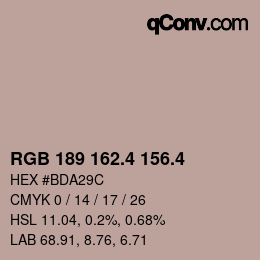 カラーコード: RGB 189 162.4 156.4 | qconv.com