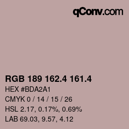 カラーコード: RGB 189 162.4 161.4 | qconv.com