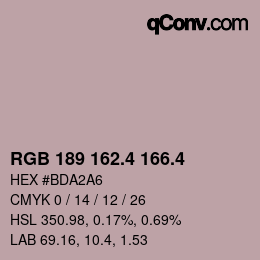カラーコード: RGB 189 162.4 166.4 | qconv.com