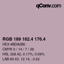 カラーコード: RGB 189 162.4 176.4 | qconv.com