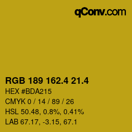 カラーコード: RGB 189 162.4 21.4 | qconv.com
