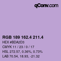 カラーコード: RGB 189 162.4 211.4 | qconv.com
