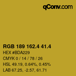 カラーコード: RGB 189 162.4 41.4 | qconv.com