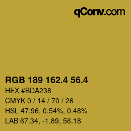 カラーコード: RGB 189 162.4 56.4 | qconv.com