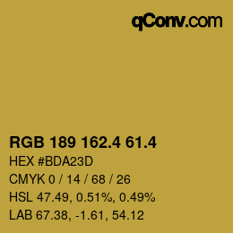 カラーコード: RGB 189 162.4 61.4 | qconv.com