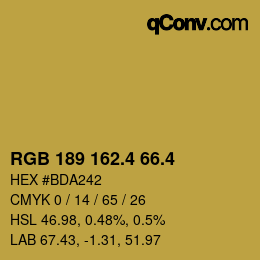 カラーコード: RGB 189 162.4 66.4 | qconv.com