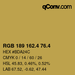 カラーコード: RGB 189 162.4 76.4 | qconv.com