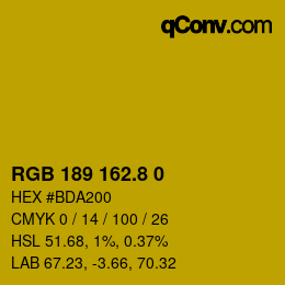 カラーコード: RGB 189 162.8 0 | qconv.com