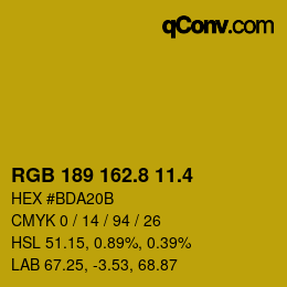 カラーコード: RGB 189 162.8 11.4 | qconv.com