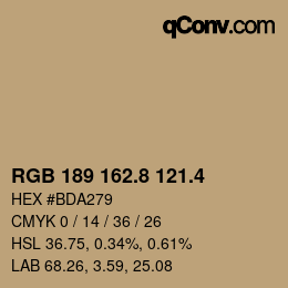 カラーコード: RGB 189 162.8 121.4 | qconv.com