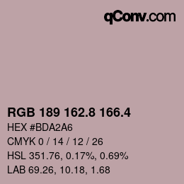 カラーコード: RGB 189 162.8 166.4 | qconv.com