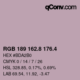 カラーコード: RGB 189 162.8 176.4 | qconv.com