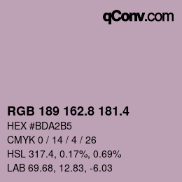 カラーコード: RGB 189 162.8 181.4 | qconv.com