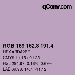 カラーコード: RGB 189 162.8 191.4 | qconv.com