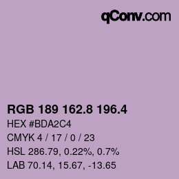 カラーコード: RGB 189 162.8 196.4 | qconv.com