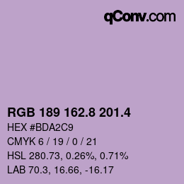 カラーコード: RGB 189 162.8 201.4 | qconv.com