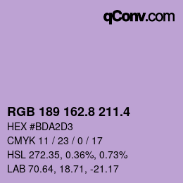 カラーコード: RGB 189 162.8 211.4 | qconv.com