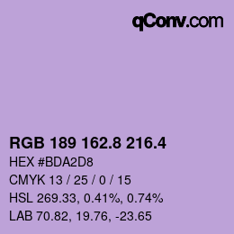 カラーコード: RGB 189 162.8 216.4 | qconv.com