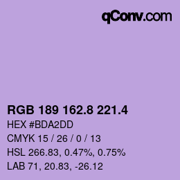 カラーコード: RGB 189 162.8 221.4 | qconv.com