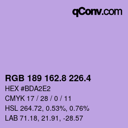 カラーコード: RGB 189 162.8 226.4 | qconv.com