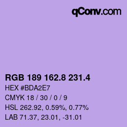 カラーコード: RGB 189 162.8 231.4 | qconv.com