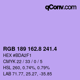 カラーコード: RGB 189 162.8 241.4 | qconv.com