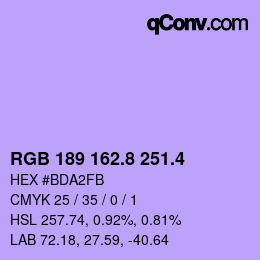カラーコード: RGB 189 162.8 251.4 | qconv.com