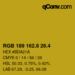 カラーコード: RGB 189 162.8 26.4 | qconv.com