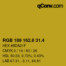 カラーコード: RGB 189 162.8 31.4 | qconv.com