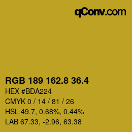 カラーコード: RGB 189 162.8 36.4 | qconv.com